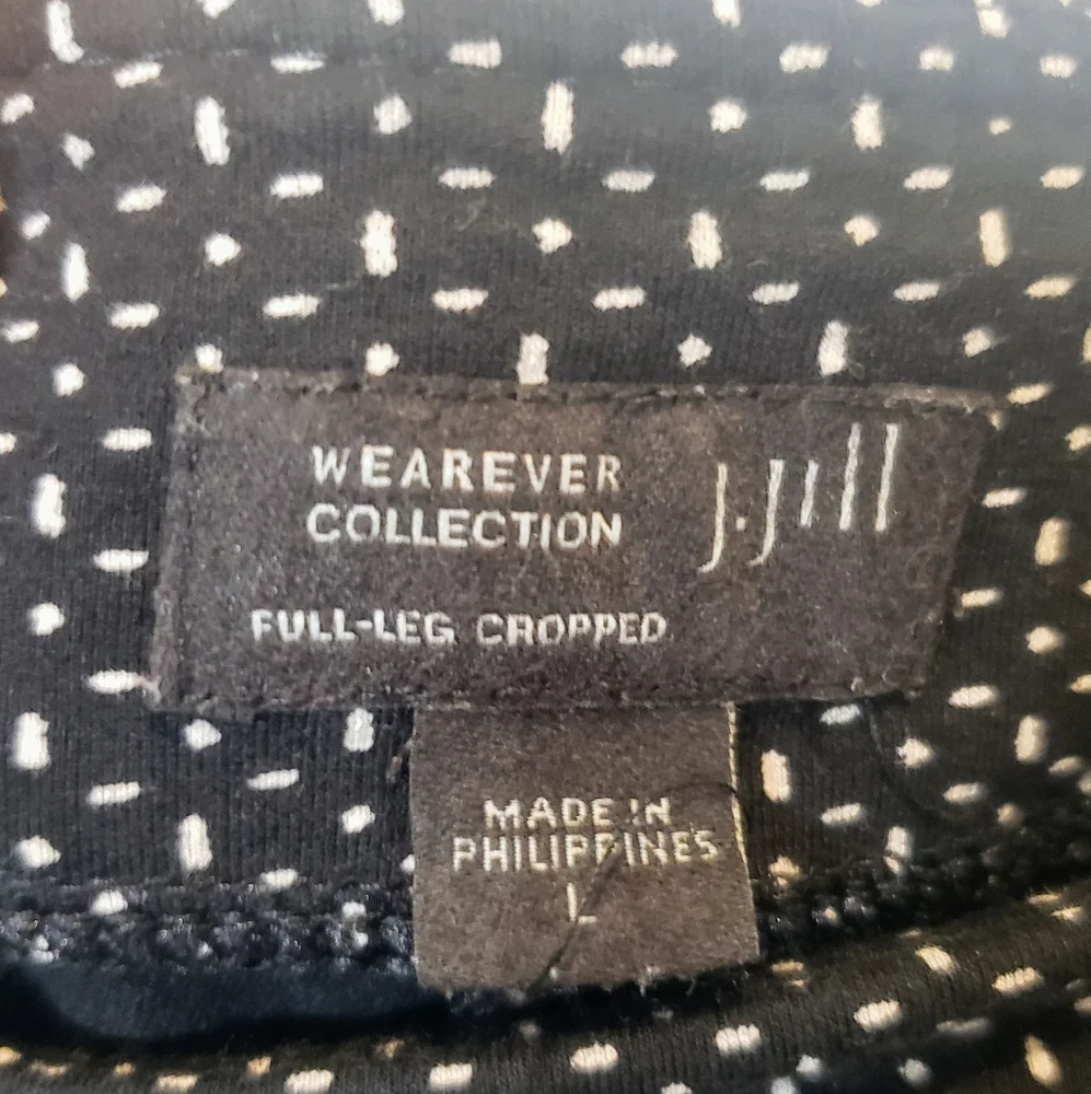 J. Jill Wearever Full Leg Cropped Stretch Pull On Pants Large Black White Rayon